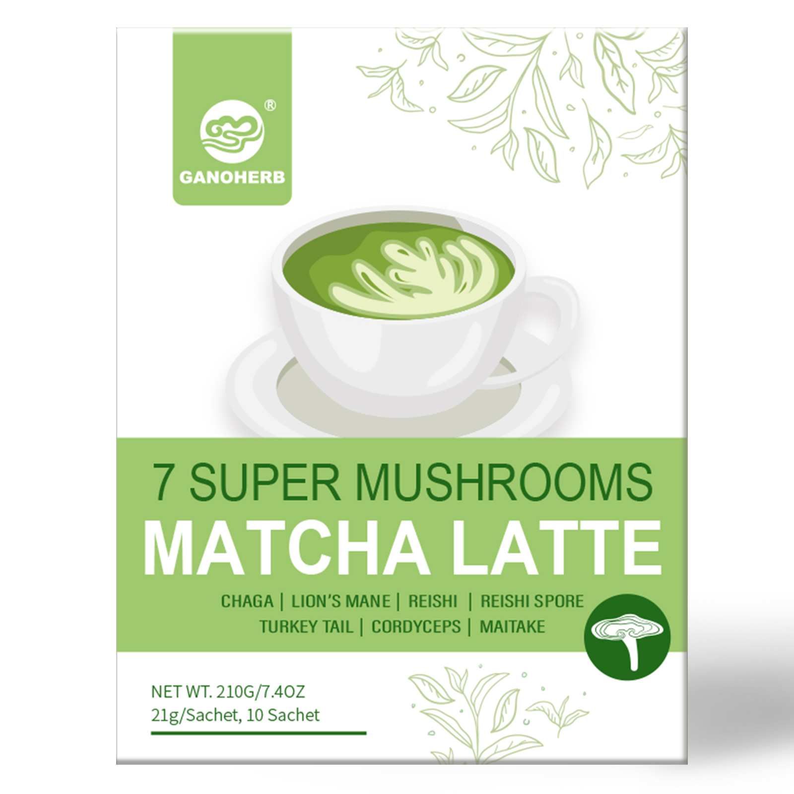 Mélange de latte en poudre de matcha aux champignons